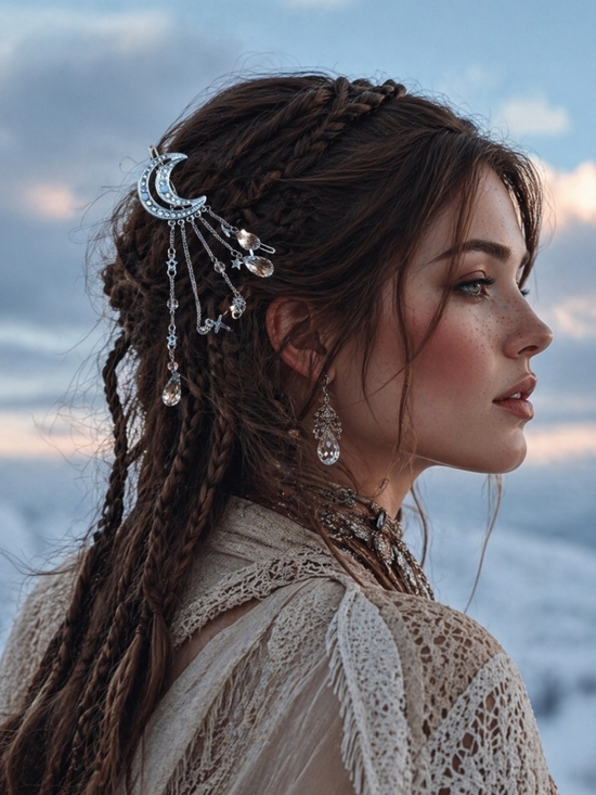 Moon River Accessories - 4/$15 Gold Moon Crystal Drop Dangle Hair Clip - Silver Sparkle 1"x5"